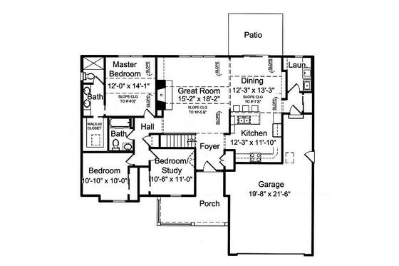Floor Plan - Main Floor for Cottage House Plan #46-410 - 3 bed, 2 bath
