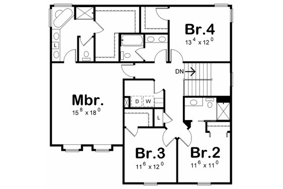 Floor Plan - Upper Floor for Modern House Plan #20-2581 - 4 bed, 3.5 bath