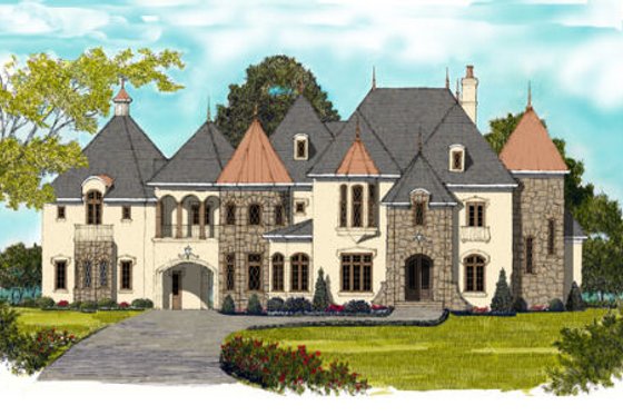 Exterior - Front Elevation for European House Plan #413-865 - 6 bed, 6.5 bath
