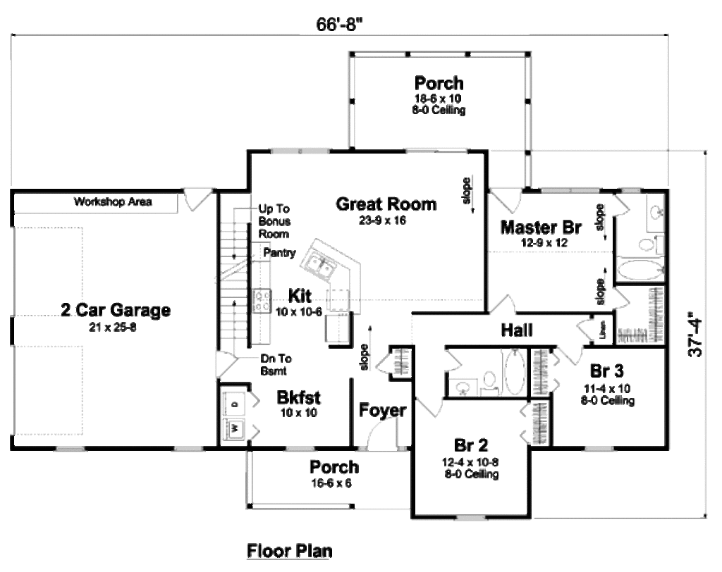 Cottage Style House Plan 3 Beds 2 Baths 1400 Sq/Ft Plan
