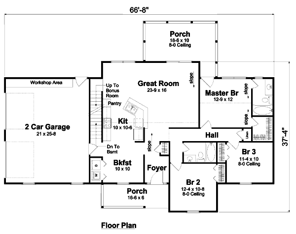 Cottage Style House Plan - 3 Beds 2 Baths 1400 Sq/Ft Plan #312-734