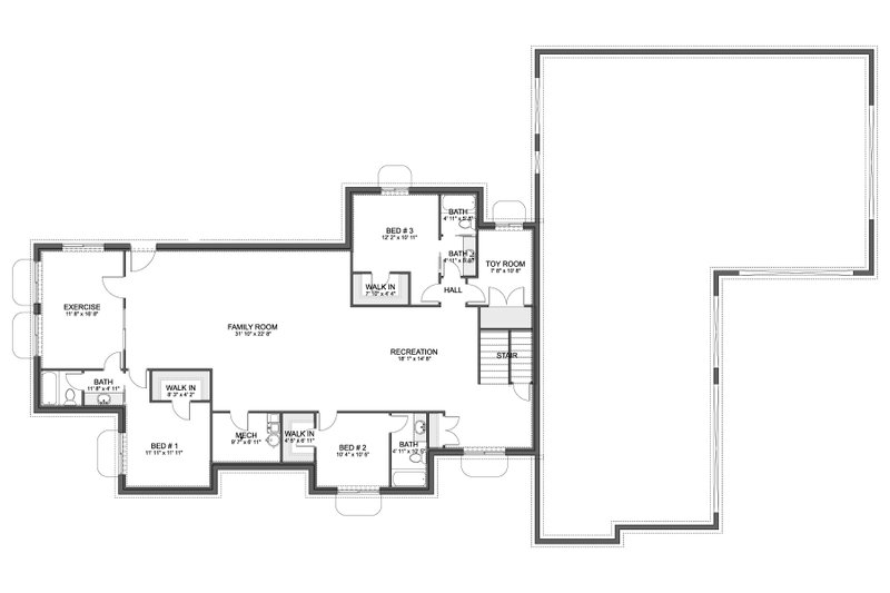 Dream House Plan - Floor Plan - Lower Floor for Farmhouse House Plan #1060-426 - 2 bed, 3.5 bath