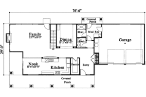 Floor Plan - Main Floor for Craftsman House Plan #78-101 - 3 bed, 2.5 bath