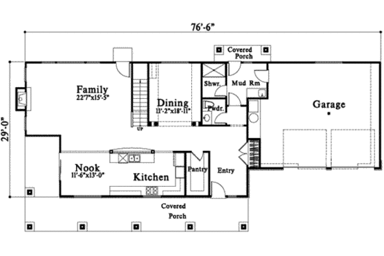 Floor Plan - Main Floor for Craftsman House Plan #78-101 - 3 bed, 2.5 bath