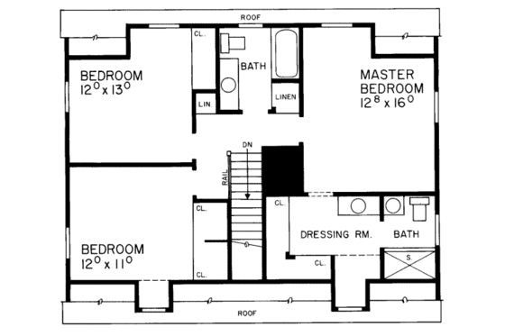 Floor Plan - Upper Floor for Colonial House Plan #72-355 - 3 bed, 2.5 bath