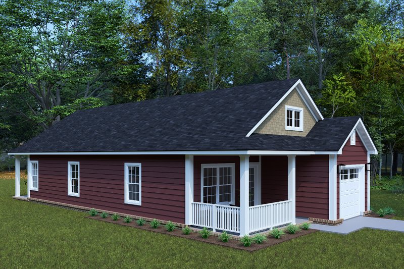 House Blueprint - Exterior - Front Elevation 3 for Cottage House Plan #513-2316 - 2 bed, 2 bath