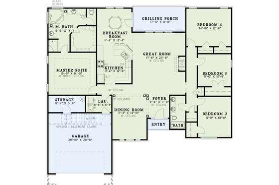 Floor Plan - Main Floor for Southern House Plan #17-540 - 4 bed, 2 bath