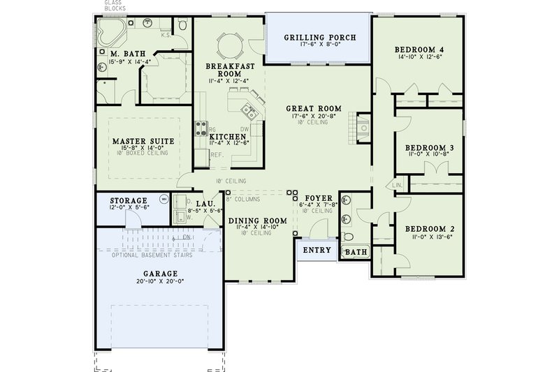 Dream House Plan - Floor Plan - Main Floor for Southern House Plan #17-540 - 4 bed, 2 bath