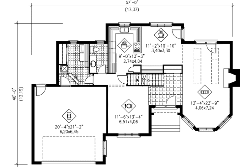 House Plan Design - Floor Plan - Main Floor for Traditional House Plan #25-210 - 3 bed, 2.5 bath