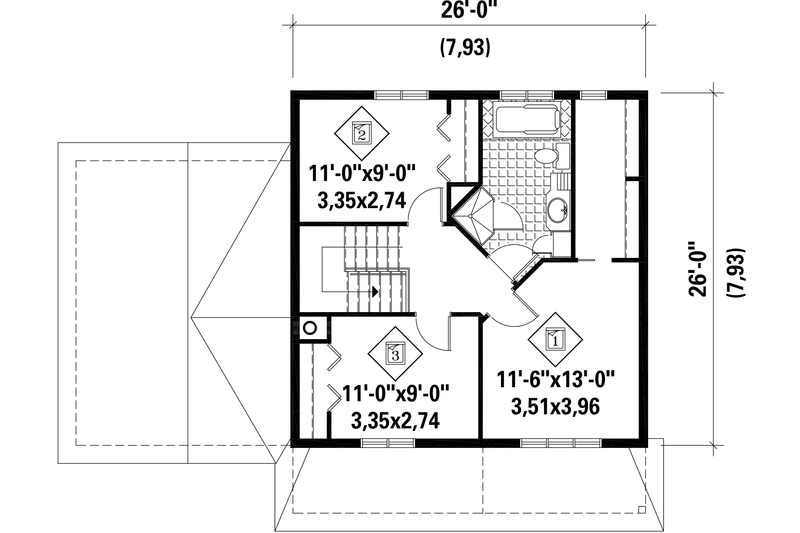 Architectural House Design - Floor Plan - Upper Floor for Country House Plan #25-4554 - 3 bed, 1 bath