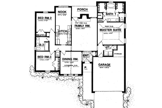 Floor Plan - Main Floor for Traditional House Plan #40-310 - 3 bed, 2 bath