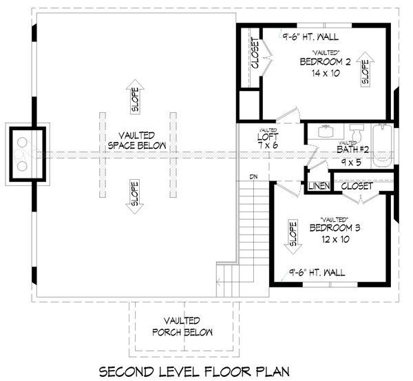 Southern Floor Plan - Upper Floor Plan #932-818