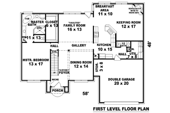 Floor Plan - Main Floor for Traditional House Plan #81-907 - 4 bed, 2.5 bath