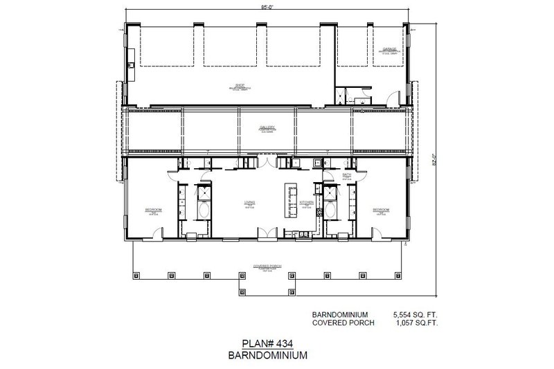 House Blueprint - Floor Plan - Main Floor for Barndominium House Plan #140-196 - 2 bed, 2 bath