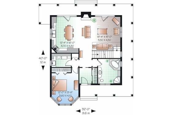 Floor Plan - Main Floor for Farmhouse House Plan #23-823 - 3 bed, 2 bath