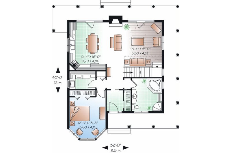 Architectural House Design - Floor Plan - Main Floor for Farmhouse House Plan #23-823 - 3 bed, 2 bath