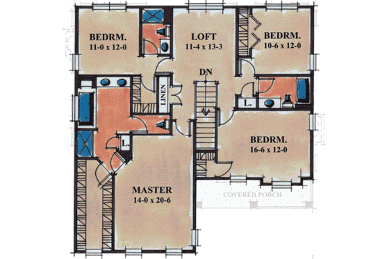 Floor Plan - Upper Floor for Traditional House Plan #20-1847 - 4 bed, 3 bath
