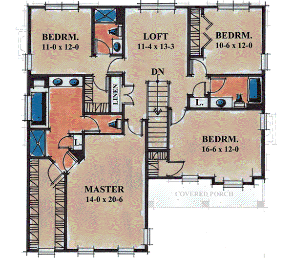 Traditional Floor Plan - Upper Floor Plan #20-1847