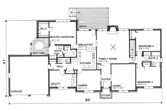 Floor Plan - Main Floor for Southern House Plan #30-176 - 3 bed, 2.5 bath