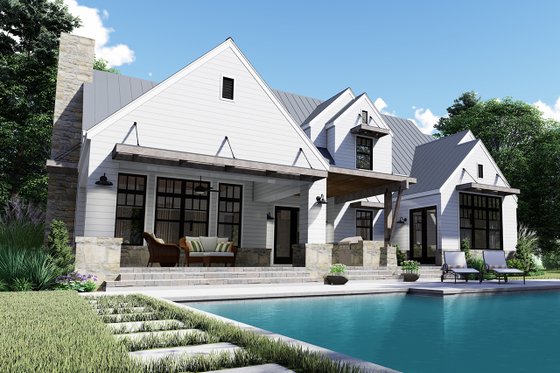 Exterior - Rear Elevation for Farmhouse House Plan #120-258 - 4 bed, 3.5 bath