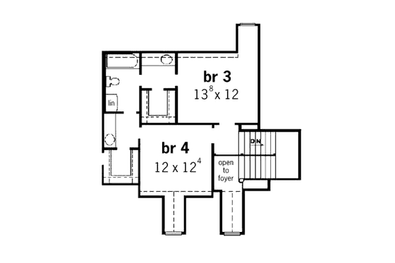 Floor Plan - Upper Floor for Southern House Plan #16-212 - 4 bed, 3 bath