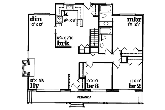 Floor Plan - Main Floor for Ranch House Plan #47-121 - 3 bed, 2 bath