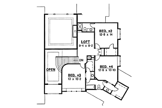 Floor Plan - Upper Floor for European House Plan #67-194 - 4 bed, 4 bath