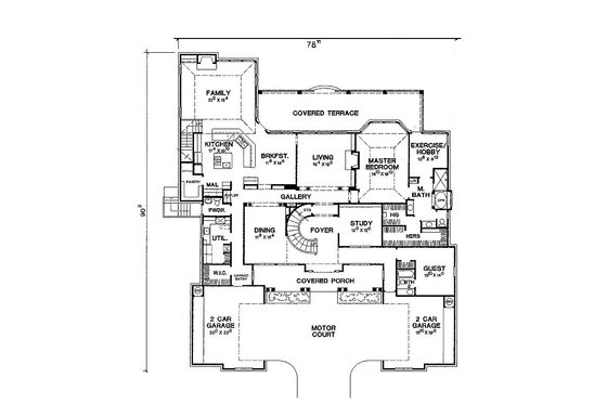 Floor Plan - Main Floor for Mediterranean House Plan #472-20 - 4 bed, 4 bath