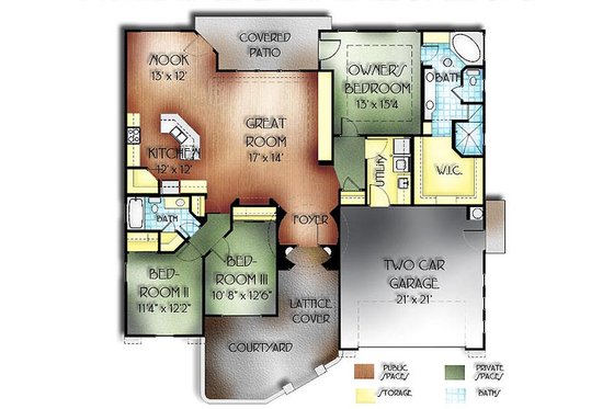 Floor Plan - Main Floor for Adobe / Southwestern House Plan #24-246 - 3 bed, 2 bath