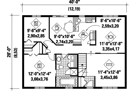 Floor Plan - Main Floor for Country House Plan #25-4842 - 2 bed, 1 bath