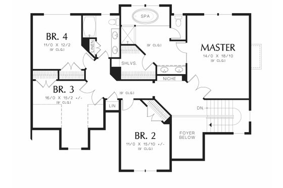 Floor Plan - Upper Floor for Craftsman House Plan #48-539 - 4 bed, 2.5 bath
