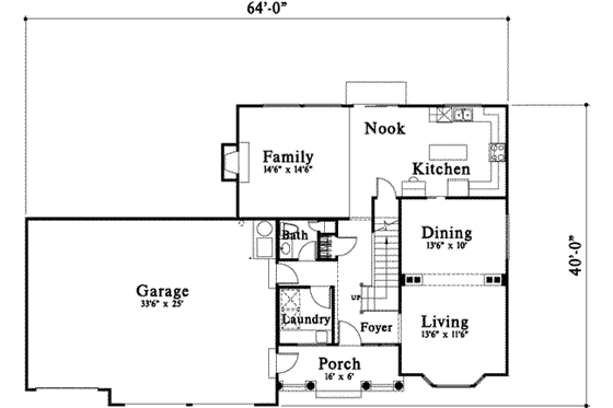 Floor Plan - Main Floor for Traditional House Plan #78-193 - 3 bed, 2.5 bath