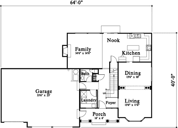 Floor Plan - Main Floor for Traditional House Plan #78-193 - 3 bed, 2.5 bath