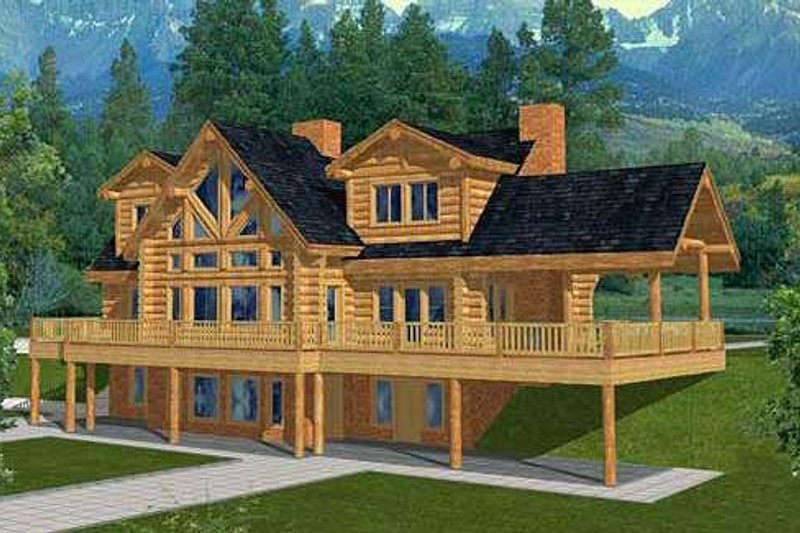 Home Plan - Log Exterior - Front Elevation Plan #117-401