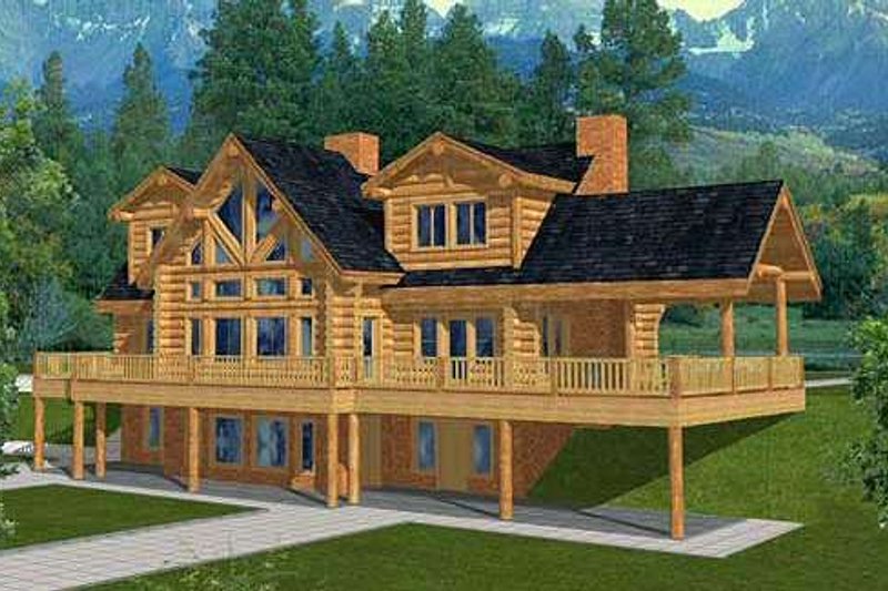 Dream House Plan - Log Exterior - Front Elevation Plan #117-401