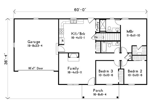 Floor Plan - Main Floor for Ranch House Plan #22-621 - 3 bed, 2 bath