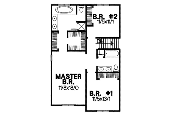 Floor Plan - Upper Floor for Traditional House Plan #50-212 - 3 bed, 2.5 bath