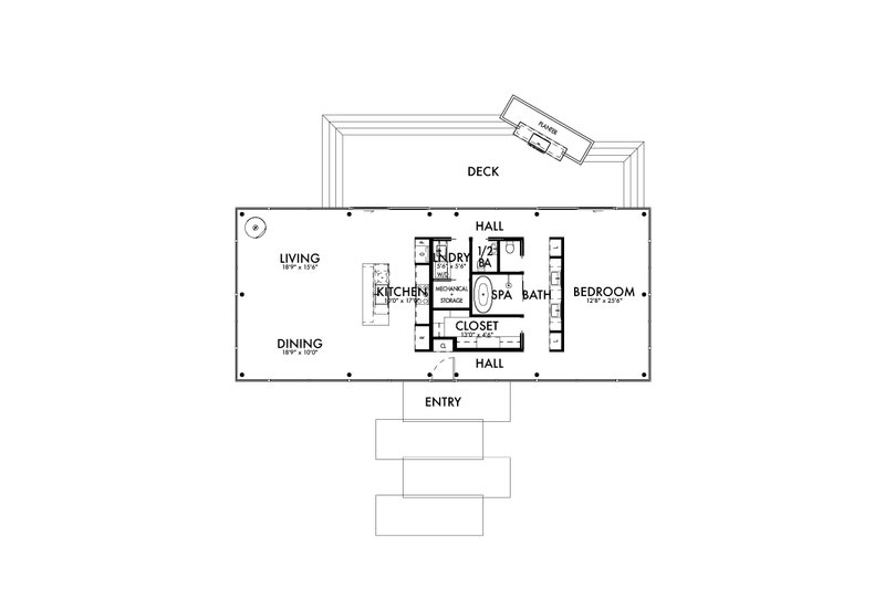 House Plan Design - Floor Plan - Main Floor for Modern House Plan #80-225 - 1 bed, 1.5 bath