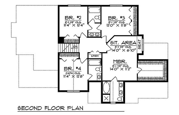House Plan Design - Craftsman style house plan, upper level floor plan