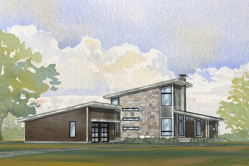 House Blueprint - Exterior - Front Elevation 4 for Modern House Plan #901-161 - 5 bed, 3.5 bath