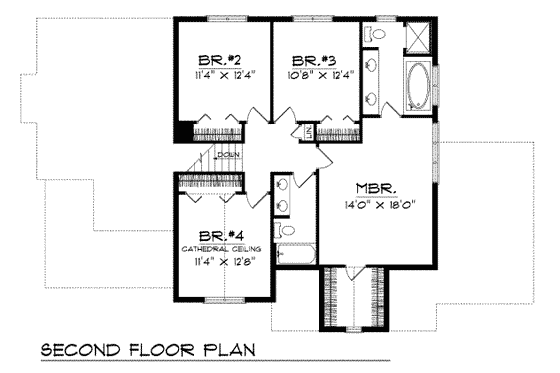 Floor Plan - Upper Floor for Traditional House Plan #70-330 - 4 bed, 2.5 bath