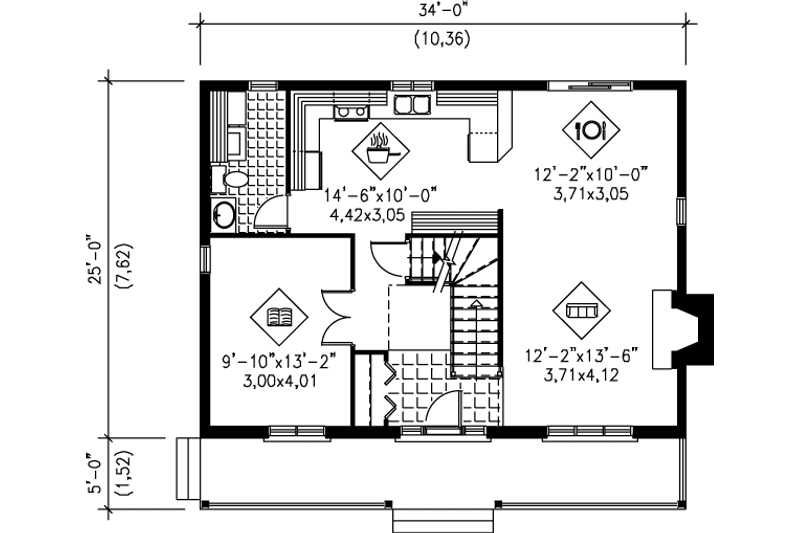 House Design - Floor Plan - Main Floor for Farmhouse House Plan #25-221 - 3 bed, 1.5 bath