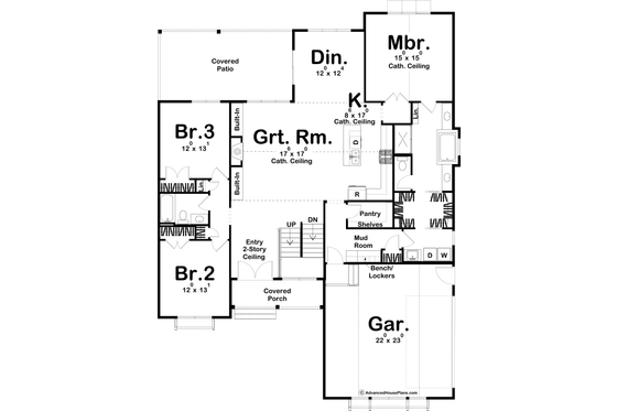 Floor Plan - Main Floor for Farmhouse House Plan #455-303 - 3 bed, 2.5 bath