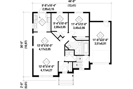 Floor Plan - Main Floor for Country House Plan #25-4639 - 2 bed, 1 bath
