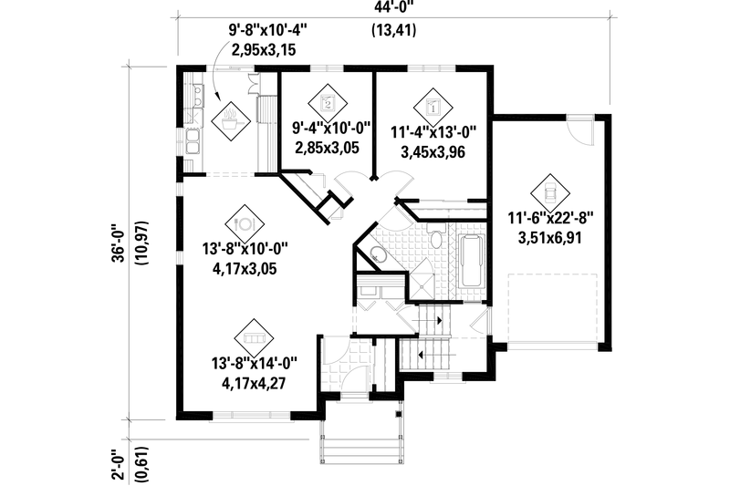 Dream House Plan - Floor Plan - Main Floor for Country House Plan #25-4639 - 2 bed, 1 bath