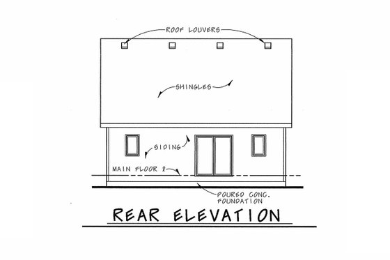 Exterior - Rear Elevation for Traditional House Plan #20-1698 - 2 bed, 2 bath