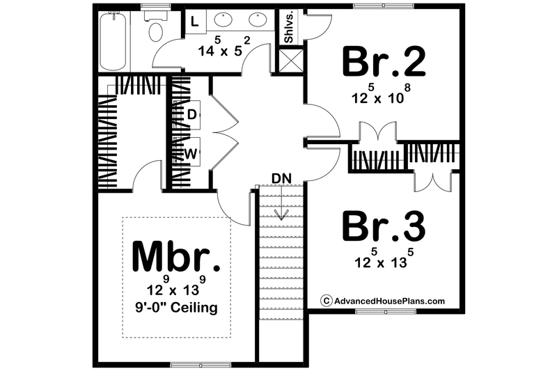 House Blueprint - Floor Plan - Upper Floor for Modern House Plan #455-571 - 3 bed, 1.5 bath