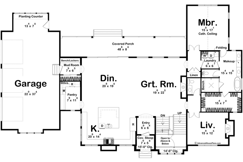 Architectural House Design - Floor Plan - Main Floor for Cottage House Plan #455-598 - 4 bed, 3.5 bath
