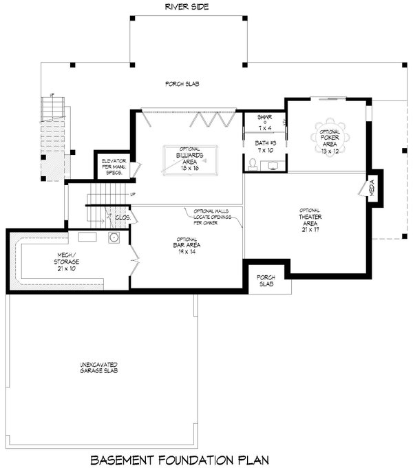 House Design - Floor Plan - Lower Floor for Contemporary House Plan #932-992 - 3 bed, 2 bath