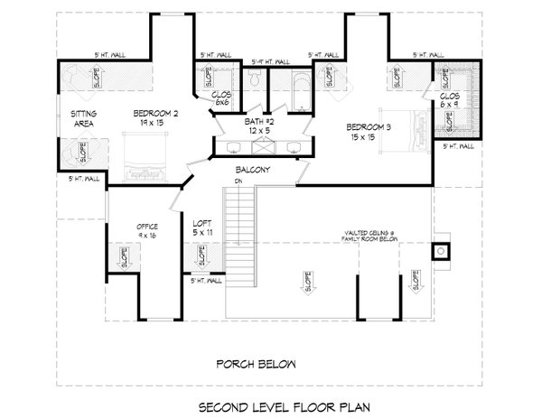 Southern Floor Plan - Upper Floor Plan #932-909